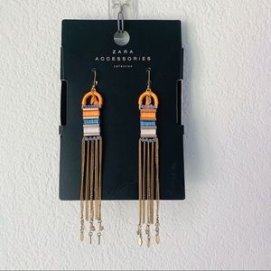 Zara NWT gold chain hobo long Fringe Drop Earrings